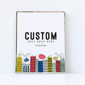 Superhero Party Sign Template, Modern Superhero Birthday Decorations,  INSTANT DOWNLOAD