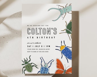 Bug Birthday Party Invitation Bugs Birthday Party Theme Insects Invitation Editable Digital Template Instant Download