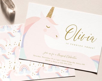 Pastel Unicorn Birthday Invitation: Modern Editable Template (Digital Download)