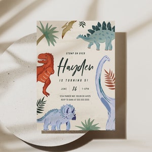 Dinosaur Birthday Invitation Modern Dinosaur Boy Birthday Invite Jurassic Dinosaur Party Editable Digital Template INSTANT DOWNLOAD