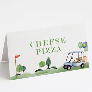 Carpas de comida para cumpleaños de golf, etiquetas de comida para hoyo en uno, carpas de comida para el Masters de golf, fiesta de hoyo en uno, carpa de comida editable, descarga instantánea
