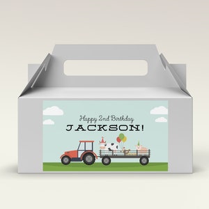 Farm Birthday Gable Box Label, Tractor Birthday Favor Label, Farm Animals, Barn Birthday | INSTANT DOWNLOAD