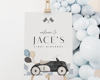 Vintage Race Car Birthday Welcome Sign: Editable Template (Digital Download)