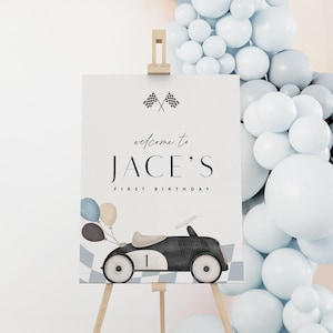 Vintage Race Car Birthday Welcome Sign: Editable Template (Digital Download)