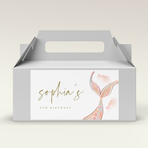 Mermaid Birthday Gable Box Label: Watercolor Party Favor (INSTANT DOWNLOAD)