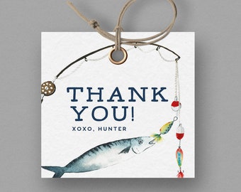 Editable Fishing Birthday Favor Tag, O-fish-ally, The Big ONE, Fishing Party, Fish Thank You Tag, INSTANT DOWNLOAD