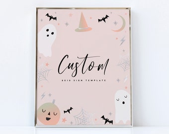 Editable Halloween Party Sign Template, Cute Pink Ghost Party Sign ...