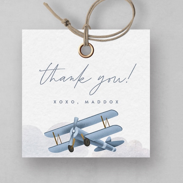 Airplane Favor Tag, Modern Plane Design, Vintage Airplane, Aviation, Editable Template, INSTANT DOWNLOAD