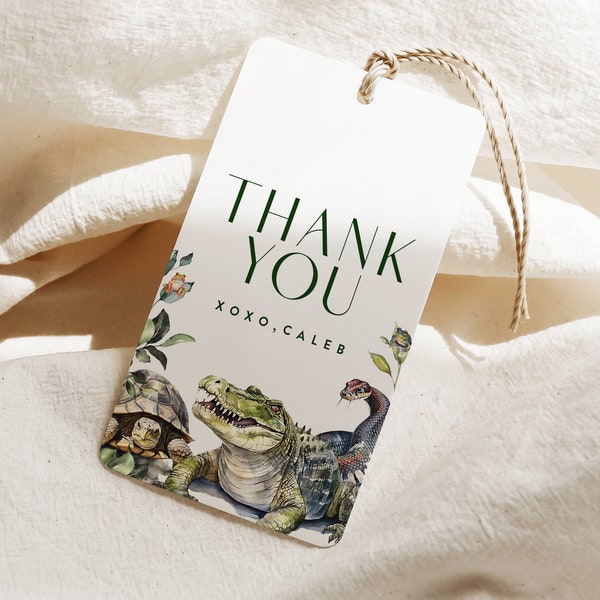 Reptile Birthday Favor Tag, Alligator Thank You Tag, Snake and Lizard Party Digital Editable Corlj Template Instant Download