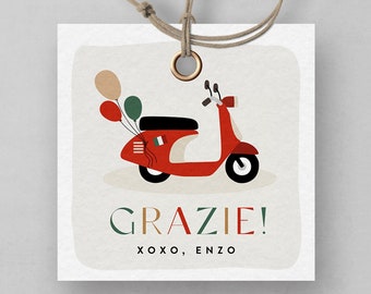 Vespa Favor Tag: Italian Theme Party, Scooter Design (Digital Editable Template)