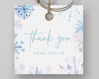 Winter Snowflake Birthday Favor Tag: Editable Template (INSTANT DOWNLOAD)
