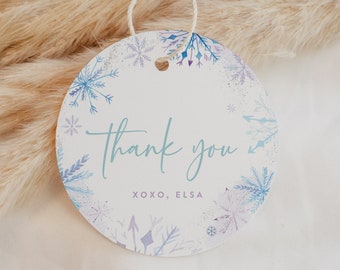 Winter Wonderland Birthday Favor Tag: Snowflake Thank You (Digital Template)