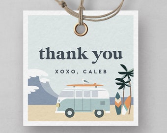 Surf Birthday Favor Tag: Retro Beach Party Decorations (INSTANT DOWNLOAD)