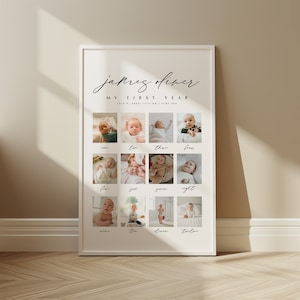 Minimalist First Birthday Photo Sign Template, 1st Birthday Photo Poster, Baby's First Year Poster Printable, Editable Instant Download