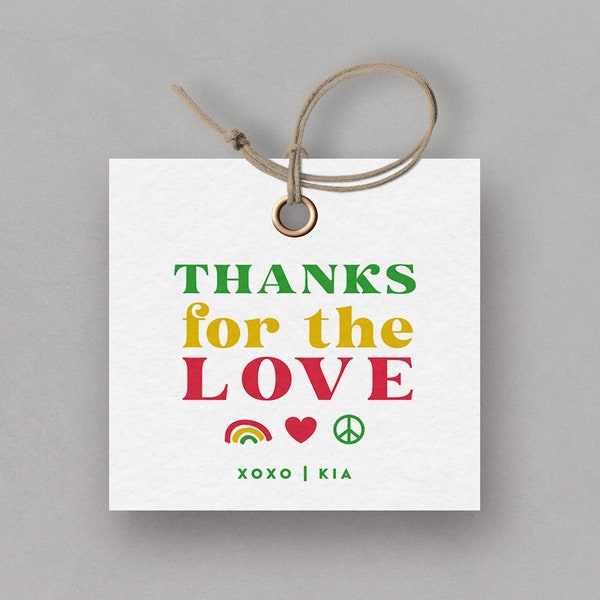 One Love Favor Tag, Rastafari Thank You Tag, Bob Marley, Peace, Love, Reggae, Favor Tag, INSTANT DOWNLOAD