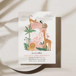 Two Wild Invitation Template Girl Two Wild Birthday Invitation Girl 2nd Birthday Invitation Digital Editable Corlj Template Instant Download