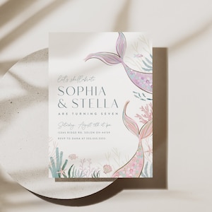 Mermaid Birthday Invitation Sibling Birthday Invitations Joint Birthday Editable Invitation Digital Template INSTANT DOWNLOAD