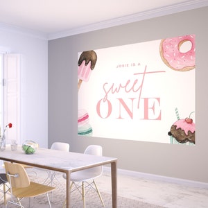 Sweet One Birthday Banner: Ice Cream Donut Party Backdrop (INSTANT DOWNLOAD)