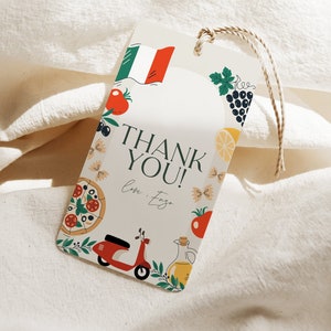Italian Birthday Favor Tag: Pizza, Vespa Theme (Digital Template)