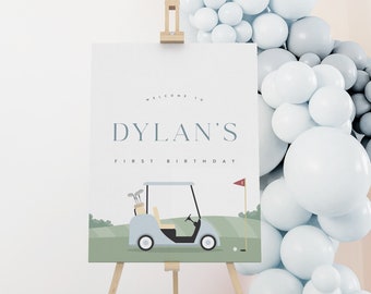 Golf Party Welcome Sign, Golf Birthday Par-Tee, Hole-in-One Golf Birthday Printable Modern Golf, Editable Digital Template Instant Download
