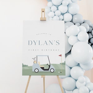 Golf Party Welcome Sign, Golf Birthday Par-Tee, Hole-in-One Golf Birthday Printable Modern Golf, Editable Digital Template Instant Download