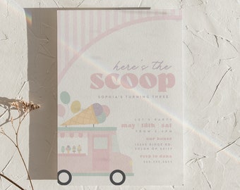 Ice Cream Truck Birthday Invitation: Retro Pastel Summer Party (Digital Template)