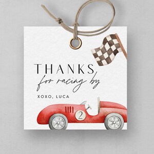 Vintage Race Car Birthday Favor Tag: Two Fast Party (Digital Template)