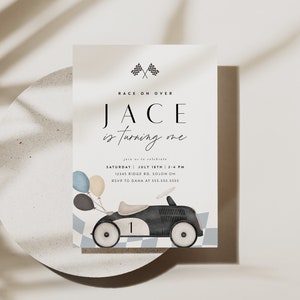 Vintage Race Car Birthday Invitation, Fast One, Two Fast, Any Age, Editable Digital Template, INSTANT DOWNLOAD