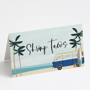 Modern Surf Birthday Food Tents, Surfing Birthday, Surf&#39;s Up, Blue Surfboard, Surfing Party Decorations, INSTANT DOWNLOAD