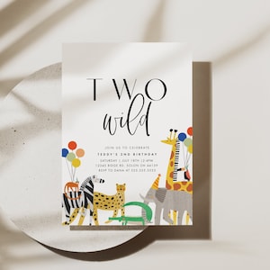 Two Wild Birthday Invitation: Safari Animals, 2nd Birthday (Digital Template)