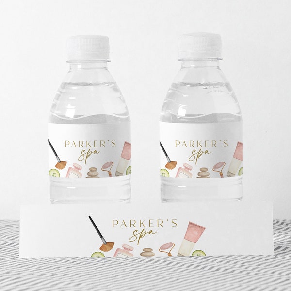 Spa Party Water Bottle Label Spa Birthday Glam Makeup Slumber Party Glam Girl Spa Editable Digital Template INSTANT DOWNLOAD