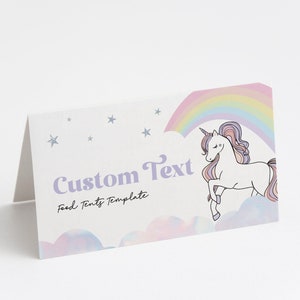 Unicorn Rainbow Birthday Food Tents: Editable Template (Instant Download)