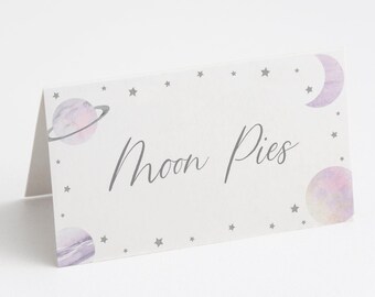 Girl Space Birthday Party Food Tents: Galaxy Moon Decor (INSTANT DOWNLOAD)