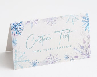 Modern Winter Birthday Food Tents, Winter Wonderland, Winter Princess, Party Decorations,  Editable Template, INSTANT DOWNLOAD