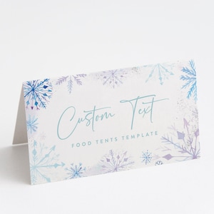 Tendas modernas de comida de aniversário de inverno, país das maravilhas do inverno, princesa do inverno, decorações para festas, modelo editável, DOWNLOAD INSTANTÂNEO