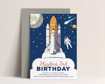Space Invitation, Space Birthday Invitation, Outer Space Invitation, Rocket Ship, Astronaut Invitations, INSTANT DOWNLOAD