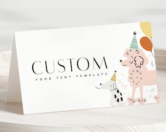 Dog Party Food Tents, Puppy Food Cards, Dog Theme Place Cards, Editable Digital Download Corjl Template