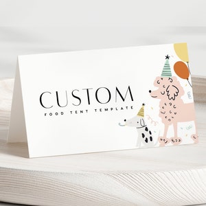 Dog Party Food Tents, Puppy Food Cards, Dog Theme Place Cards, Editable Digital Download Corjl Template