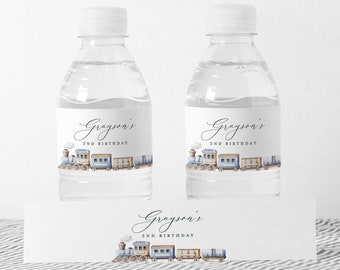 Editable Train Water Bottle Label, Vintage Train Water Labels, Two, 2nd Birthday, Choo Choo, Train Birthday, INSTANT DOWNLOAD