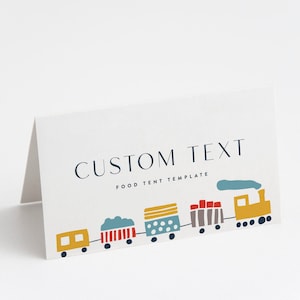 Modern Train Birthday Food Tents, Minimalistic Train Party, Editable Digital Template,  INSTANT DOWNLOAD