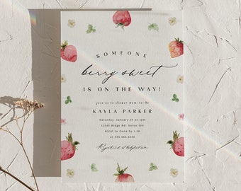 Strawberry Baby Shower Invitation: Berry Sweet Theme (INSTANT DOWNLOAD)