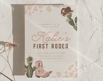 Editable First Rodeo Invitation: Cowgirl Birthday, Southwestern Ranch (Digital Download)