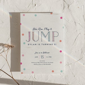 Jump Invitation Jump Birthday Invitation Trampoline Party Bounce House Party Jump Party Let's Jump Party Instant Editable File