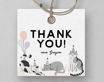 Kitty Cat Birthday Favor Tag: Pawty Decorations (INSTANT DOWNLOAD)
