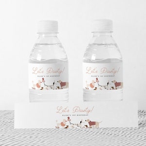 Dog Party Water Labels, Puppy Pawty Water Bottle Labels,  Girl Dog Theme Birthday, Editable Water Labels,  INSTANT DOWNLOAD