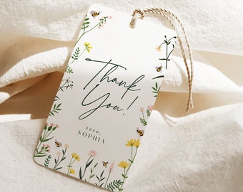 Bee Birthday Favor Tag Template: Floral Garden (INSTANT DOWNLOAD)
