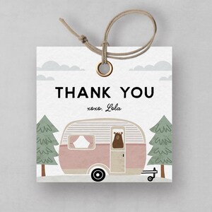 Happy Camper Birthday Favor Tag: Girl First Birthday (Editable Template, Instant Download)