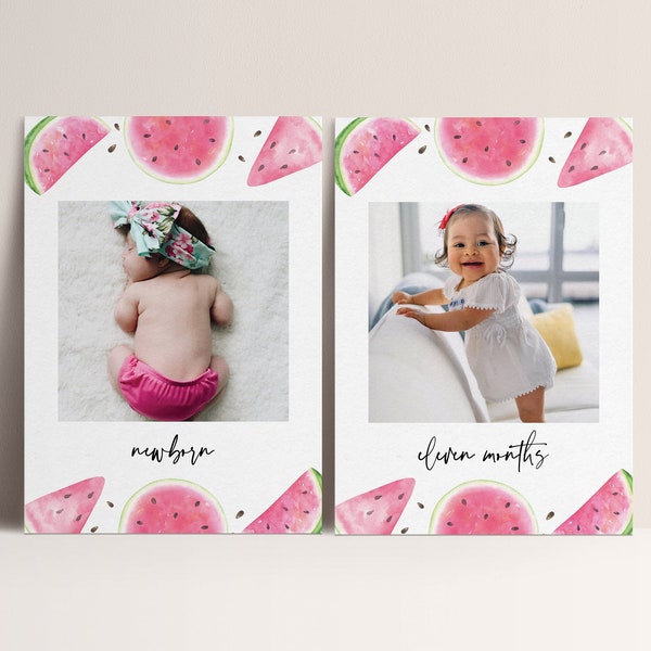 Watermelon Photo Banner, Editable Watermelon Birthday Photo Banner, One in a Melon Decorations, INSTANT DOWNLOAD