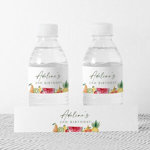 Fruit Water Bottle Label, Two-tti Frutti Birthday, Tutti Frutti Editable Party Decorations,  Instant Download