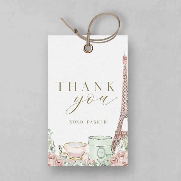 Paris Birthday Favor Tag, French Patisserie, Parisian Cafe, Tea Party, Paris Cafe, Editable Template, INSTANT DOWNLOAD